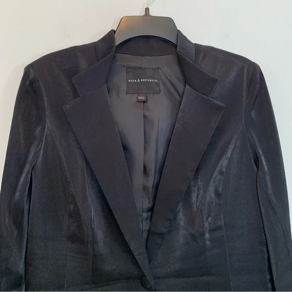 Rock & Republic Black Satin Tuxedo Blazer - Picture 2 of 7